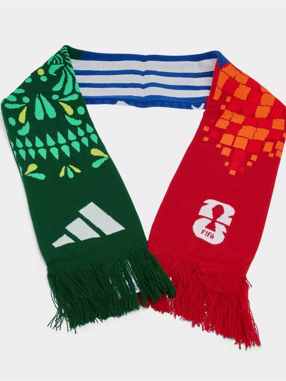 adidas Kids Red & Green FIFA Knit Scarf with Blue Stripe Detail